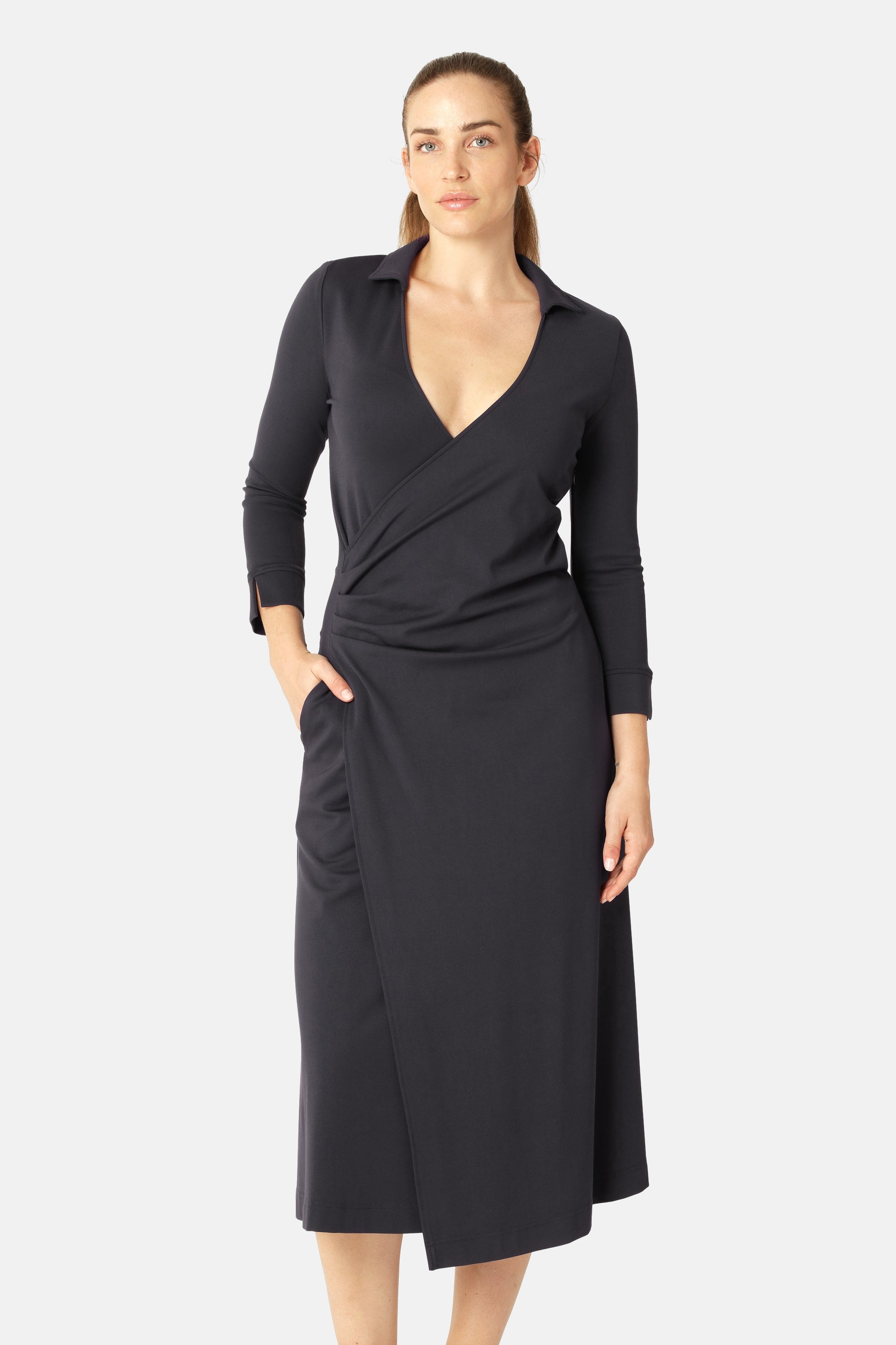 Long Sleeved Dress Pleats - Dark Indigo
